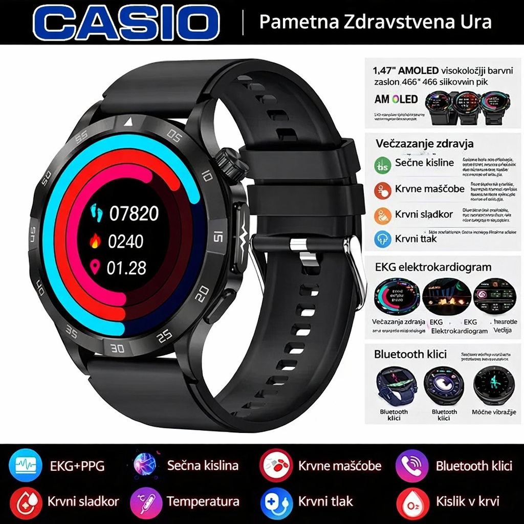 Pametna ura CASIO za zdravje – merjenje EKG in PPG, spremljanje ravni sladkorja v krvi, maščob v krvi in ​​sečne kisline