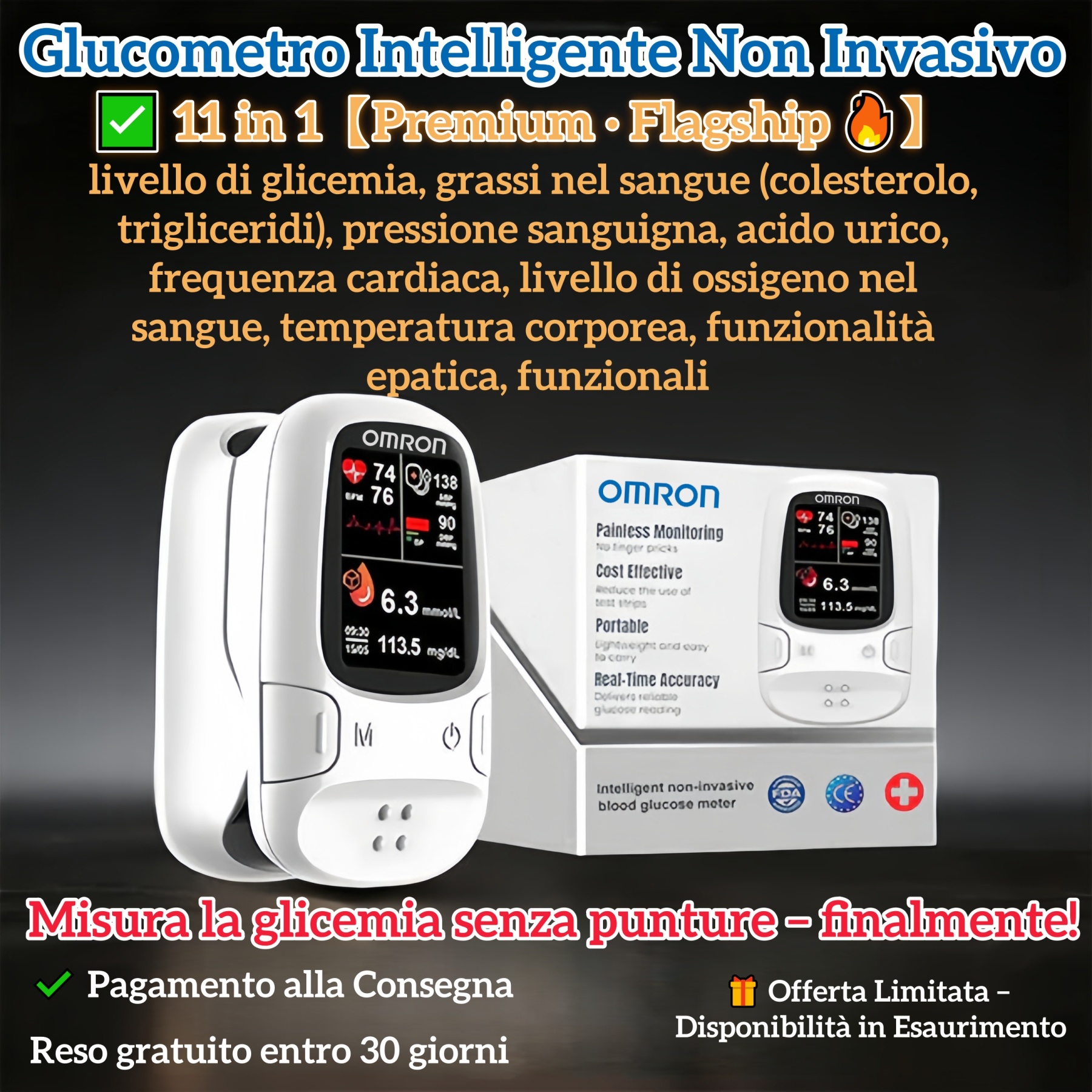 Black Friday 🔥 Glucometro Non Invasivo – Controllo Facile e Sicuro | Pagamento alla Consegna