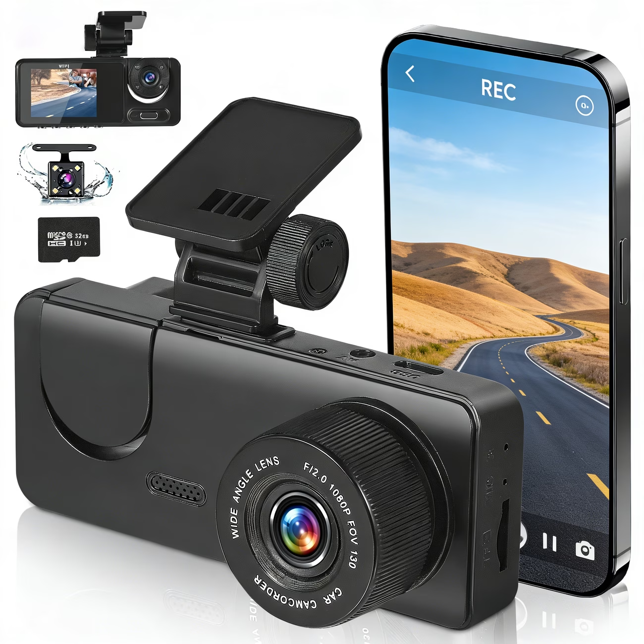 Dash Cam 1080P con Doppia Telecamera e Scheda SD da 32GB