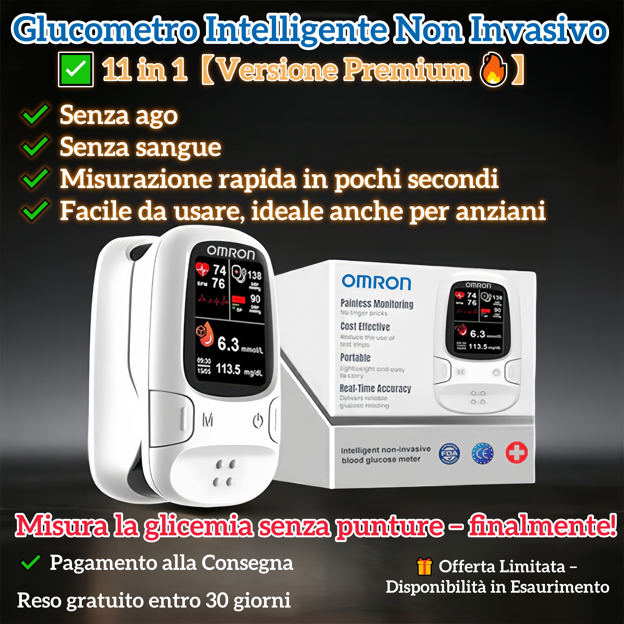 Black Friday 🔥 Glucometro Non Invasivo – Controllo Facile e Sicuro | Pagamento alla Consegna