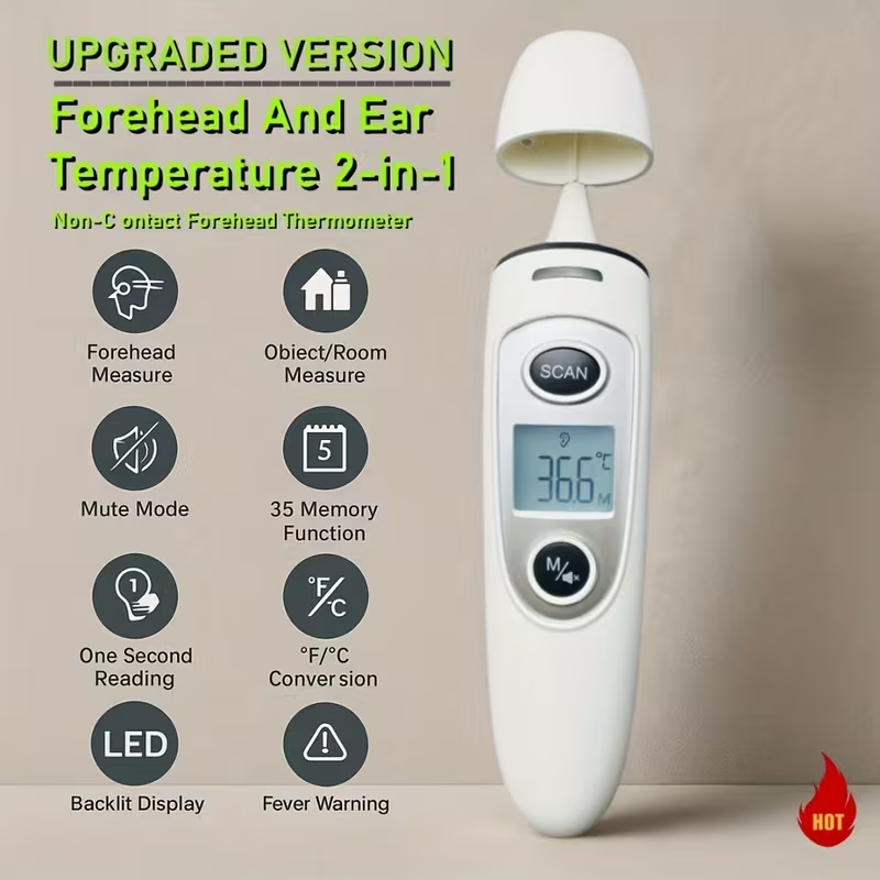 Termometr bezkontaktowy 3 w 1 do pomiaru temperatury czoła, ucha i obiektów, dokładny odczyt w 1 sekundę z ekranem LCD, do użytku rodzinnego i klinicznego