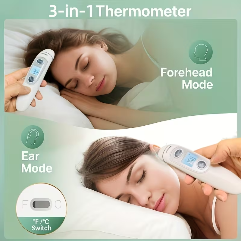 Termometr bezkontaktowy 3 w 1 do pomiaru temperatury czoła, ucha i obiektów, dokładny odczyt w 1 sekundę z ekranem LCD, do użytku rodzinnego i klinicznego