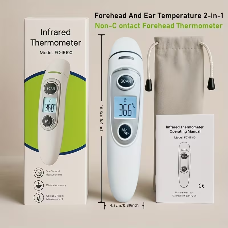 Termometr bezkontaktowy 3 w 1 do pomiaru temperatury czoła, ucha i obiektów, dokładny odczyt w 1 sekundę z ekranem LCD, do użytku rodzinnego i klinicznego
