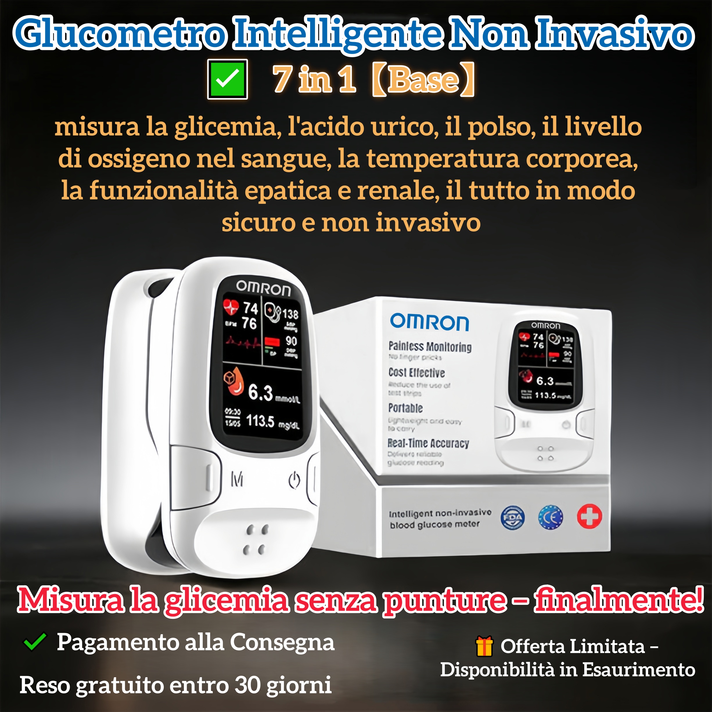 Black Friday 🔥 Glucometro Non Invasivo – Controllo Facile e Sicuro | Pagamento alla Consegna