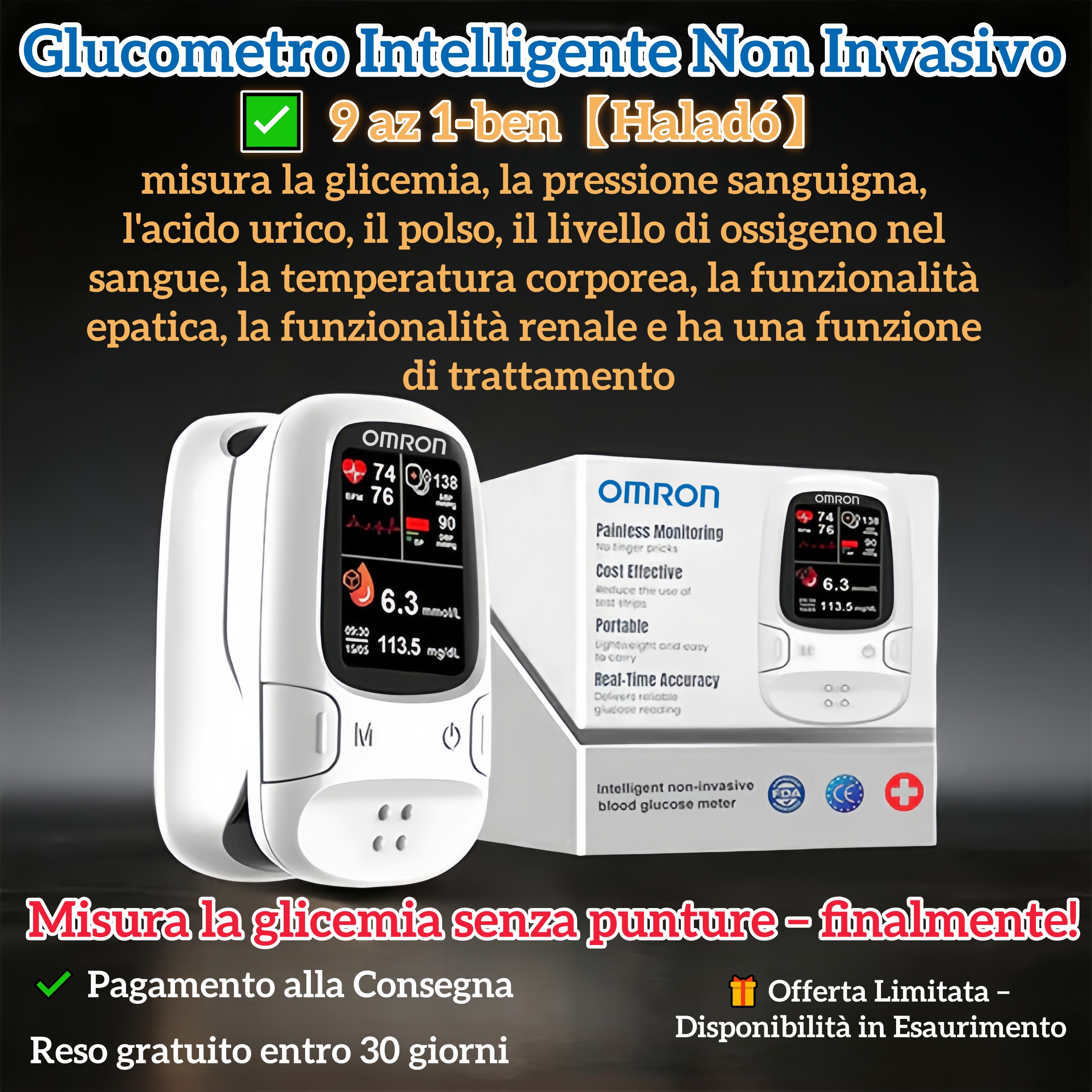 Black Friday 🔥 Glucometro Non Invasivo – Controllo Facile e Sicuro | Pagamento alla Consegna