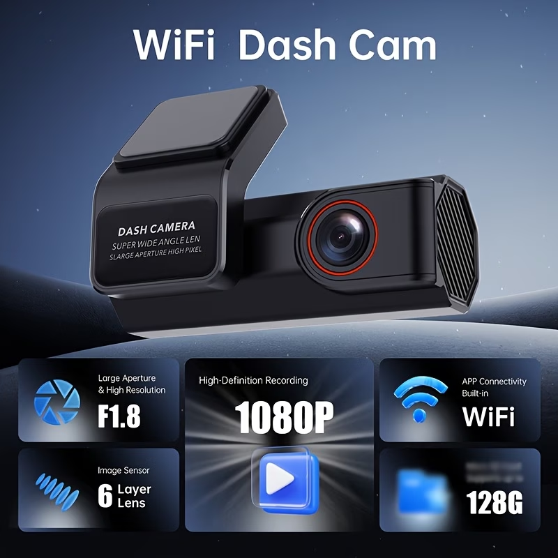 Dash Cam per Auto 1080P Full HD con Obiettivo Grandangolare