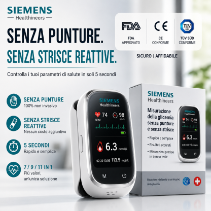 🩸 Misuratore di glicemia senza ago Siemens™ 11 in 1 Senza punture • Senza strisce reattive • Risultati in soli 5 secondi
