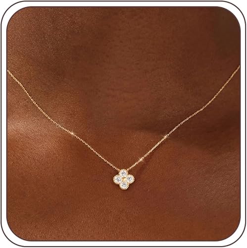 Collana con pietra di nascita ZOERAY per donna, placcata oro 14K anti-sbiadimento, collana a quadrifoglio, catenina dorata delicata, collana con ciondolo smeraldo di zircone di moda, regalo di compleanno per lei