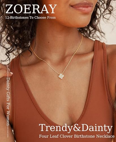 Collana con pietra di nascita ZOERAY per donna, placcata oro 14K anti-sbiadimento, collana a quadrifoglio, catenina dorata delicata, collana con ciondolo smeraldo di zircone di moda, regalo di compleanno per lei