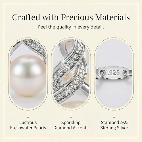 Collana e orecchini con perle e diamanti veri in argento sterling | Set di gioielli ipoallergenici con perle d’acqua dolce coltivate e catena in argento da 18 pollici | Set da sposa e damigelle con diamanti per donna, confezione regalo di MAX + STONE