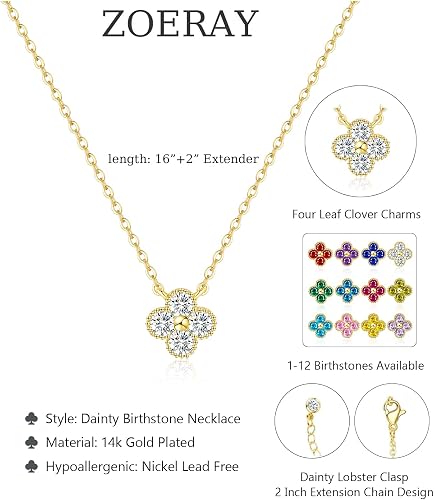 Collana con pietra di nascita ZOERAY per donna, placcata oro 14K anti-sbiadimento, collana a quadrifoglio, catenina dorata delicata, collana con ciondolo smeraldo di zircone di moda, regalo di compleanno per lei