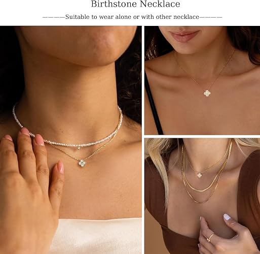 Collana con pietra di nascita ZOERAY per donna, placcata oro 14K anti-sbiadimento, collana a quadrifoglio, catenina dorata delicata, collana con ciondolo smeraldo di zircone di moda, regalo di compleanno per lei