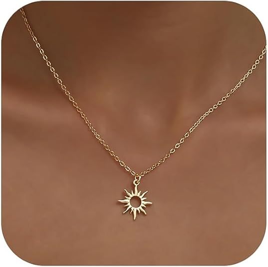 Collana dorata per donna placcata oro 14K, catenina delicata con ciondolo: cuore gonfio, corno italiano, sole luminoso, bussola, goccia di zircone, fiocco, gioiello di moda regalo di tendenza