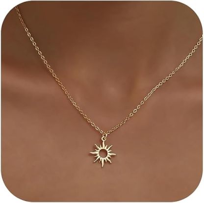 Collana dorata per donna placcata oro 14K, catenina delicata con ciondolo: cuore gonfio, corno italiano, sole luminoso, bussola, goccia di zircone, fiocco, gioiello di moda regalo di tendenza
