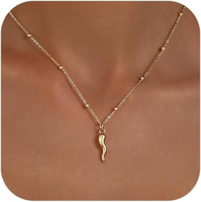 Collana dorata per donna placcata oro 14K, catenina delicata con ciondolo: cuore gonfio, corno italiano, sole luminoso, bussola, goccia di zircone, fiocco, gioiello di moda regalo di tendenza