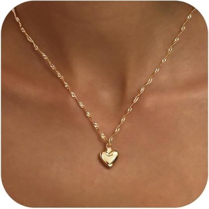 Collana dorata per donna placcata oro 14K, catenina delicata con ciondolo: cuore gonfio, corno italiano, sole luminoso, bussola, goccia di zircone, fiocco, gioiello di moda regalo di tendenza