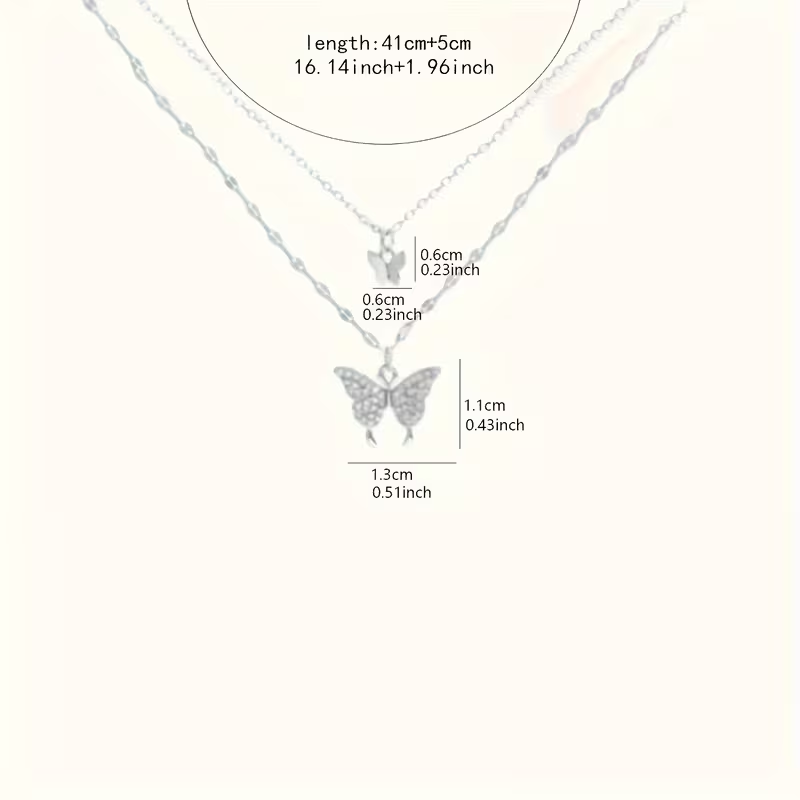 Collana femminile con doppio ciondolo a farfalla – dettagli luminosi, gioiello con catena delicata adatto per uso quotidiano e feste, stile retrò minimalista, accessorio versatile, lavorazione fine con perline sottili