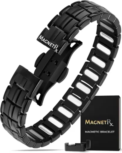 MagnetRX® Bracciale magnetico da uomo – i magneti sono 5 volte più potenti del modello EllipseMAX con una potenza di 5000 Gauss – design americano e sistema brevettato – bracciale magnetico da uomo in titanio premium con lunghezza regolabile