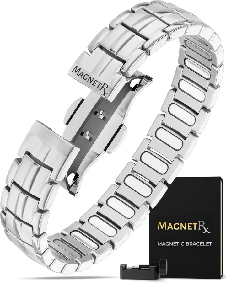 MagnetRX® Bracciale magnetico da uomo – i magneti sono 5 volte più potenti del modello EllipseMAX con una potenza di 5000 Gauss – design americano e sistema brevettato – bracciale magnetico da uomo in titanio premium con lunghezza regolabile