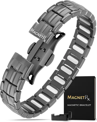 MagnetRX® Bracciale magnetico da uomo – i magneti sono 5 volte più potenti del modello EllipseMAX con una potenza di 5000 Gauss – design americano e sistema brevettato – bracciale magnetico da uomo in titanio premium con lunghezza regolabile