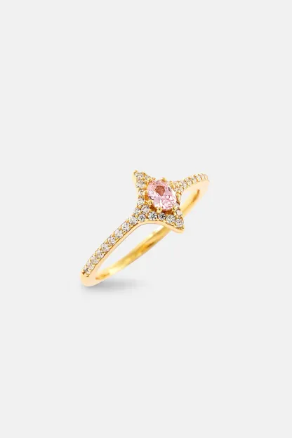 Anello a stella con zirconi rosa ovali sfavillanti - 10 mm