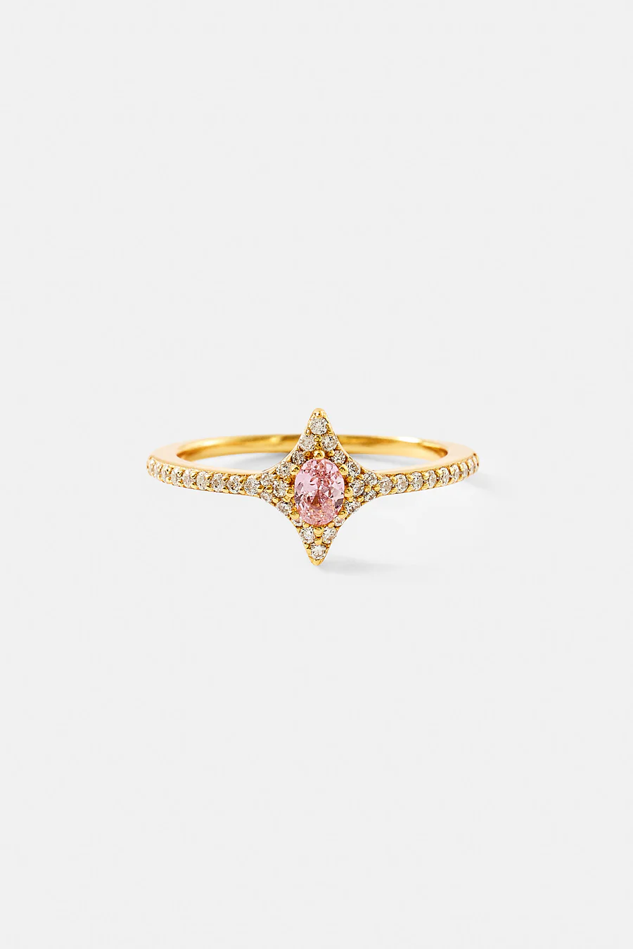 Anello a stella con zirconi rosa ovali sfavillanti - 10 mm