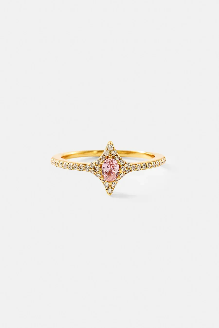 Anello a stella con zirconi rosa ovali sfavillanti - 10 mm