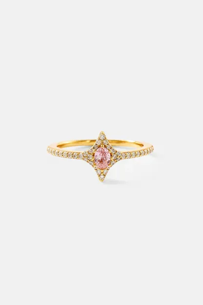 Anello a stella con zirconi rosa ovali sfavillanti - 10 mm