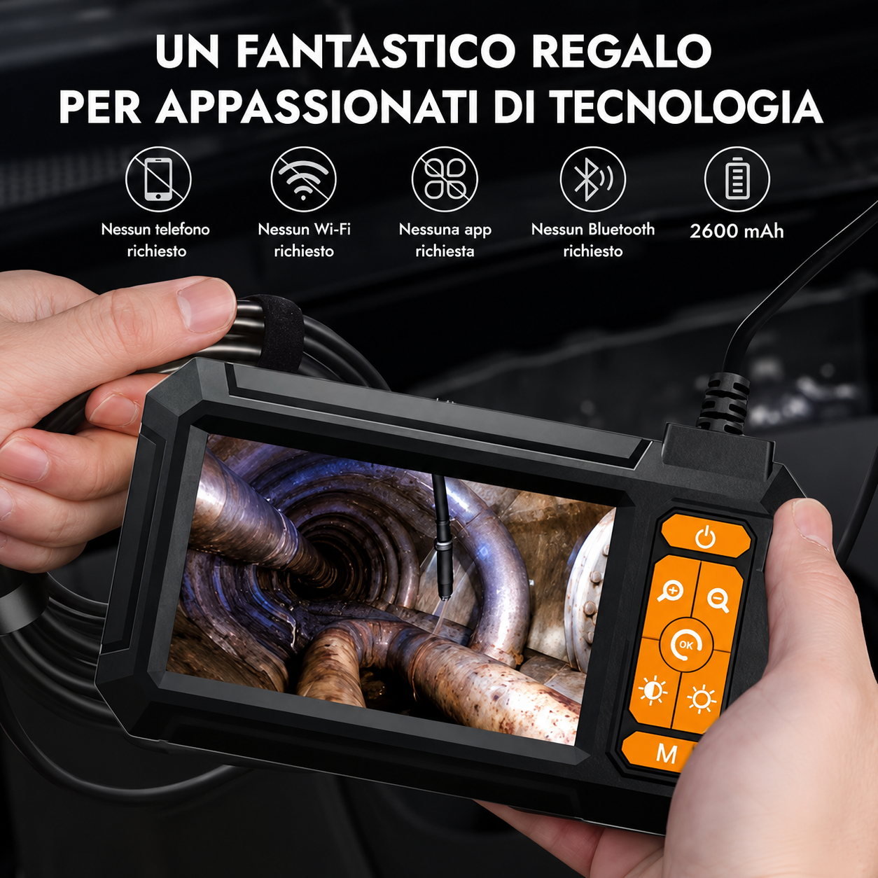 意大利语翻译：  **Endoscopio Industriale P410 HD 1080p**, dotato di telecamera IP67 con illuminazione, per ispezione di tubazioni e manutenzione automobilistica, regalo per uomo | Strumento di controllo