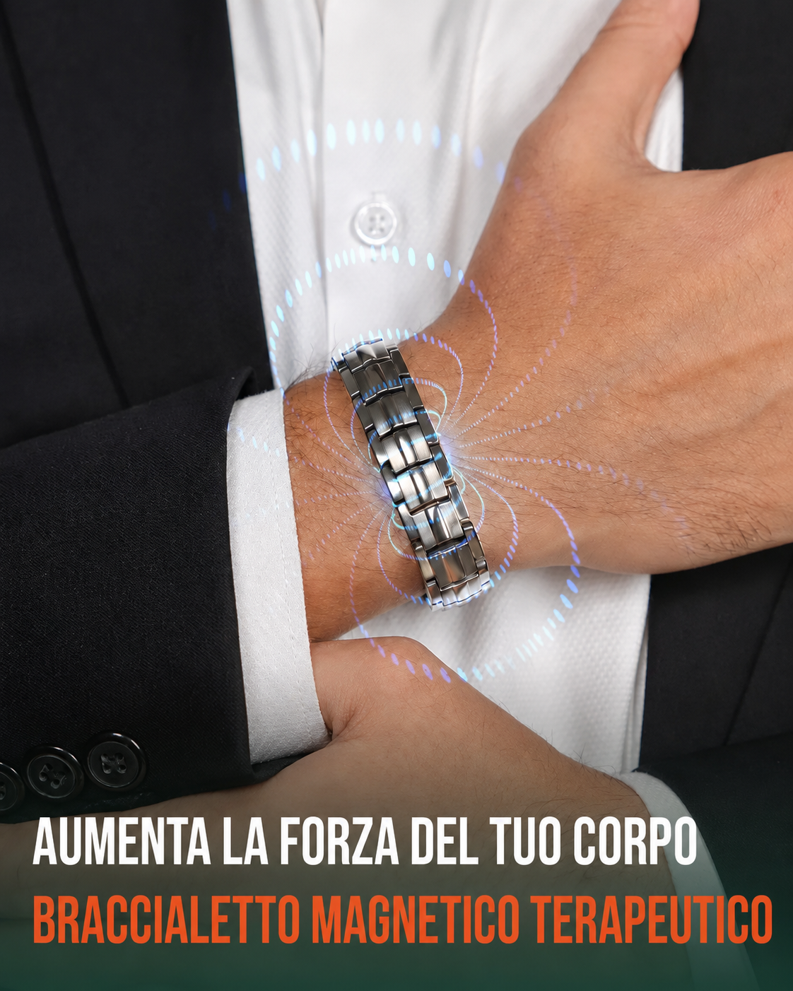 MagnetRX® Bracciale magnetico da uomo – i magneti sono 5 volte più potenti del modello EllipseMAX con una potenza di 5000 Gauss – design americano e sistema brevettato – bracciale magnetico da uomo in titanio premium con lunghezza regolabile