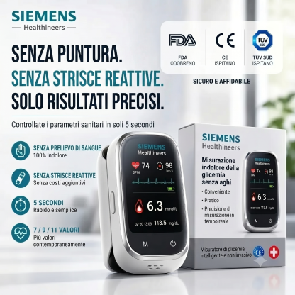 🩸Siemens™ 11-in-1 Misuratore di Glicemia Senza Ago  Senza Puntura • Senza Strisce Reattive • Risultati in soli 5 secondi