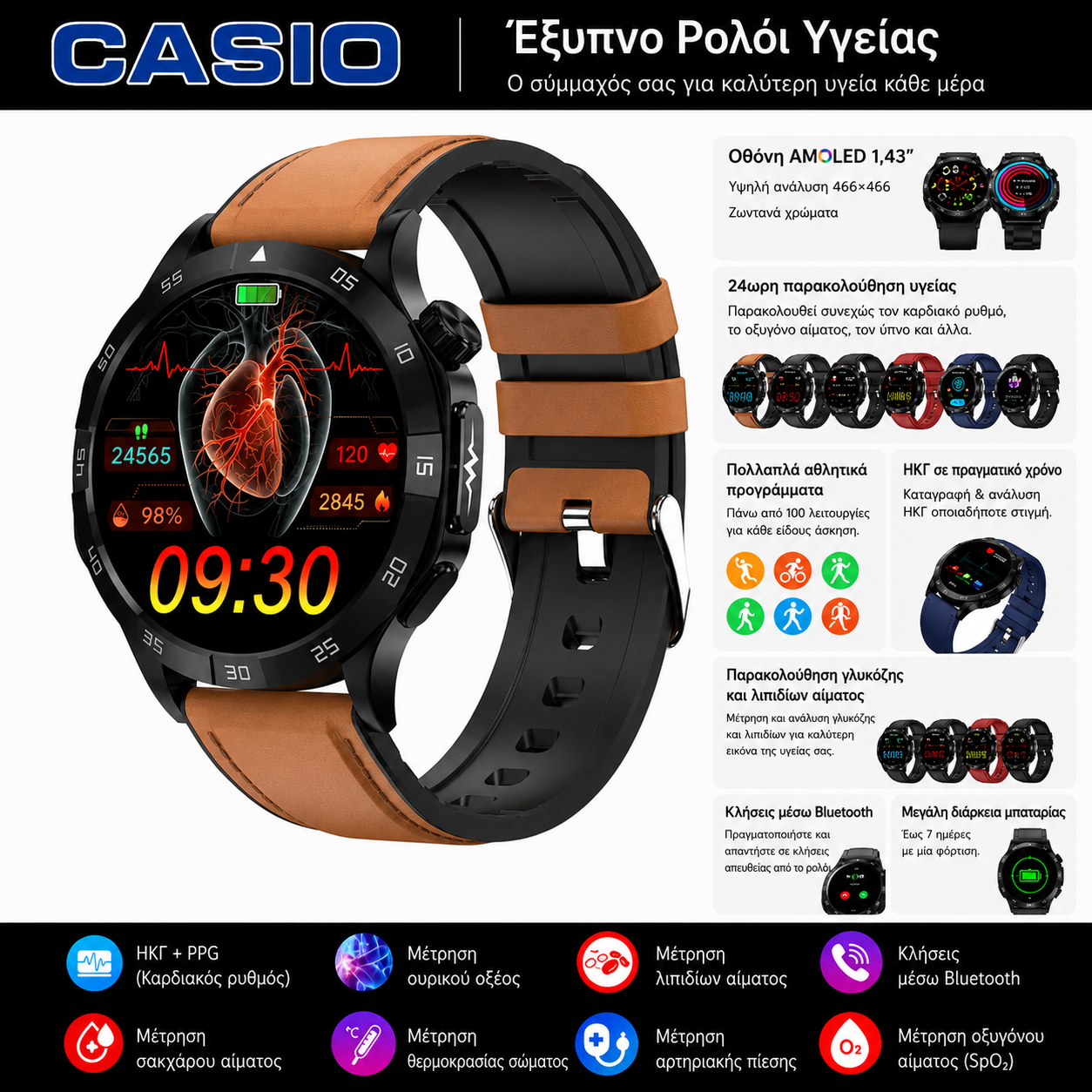 Έξυπνο ρολόι Casio 2026 – Παρακολούθηση σακχάρου, ΗΚΓ και βασικών παραμέτρων υγείας