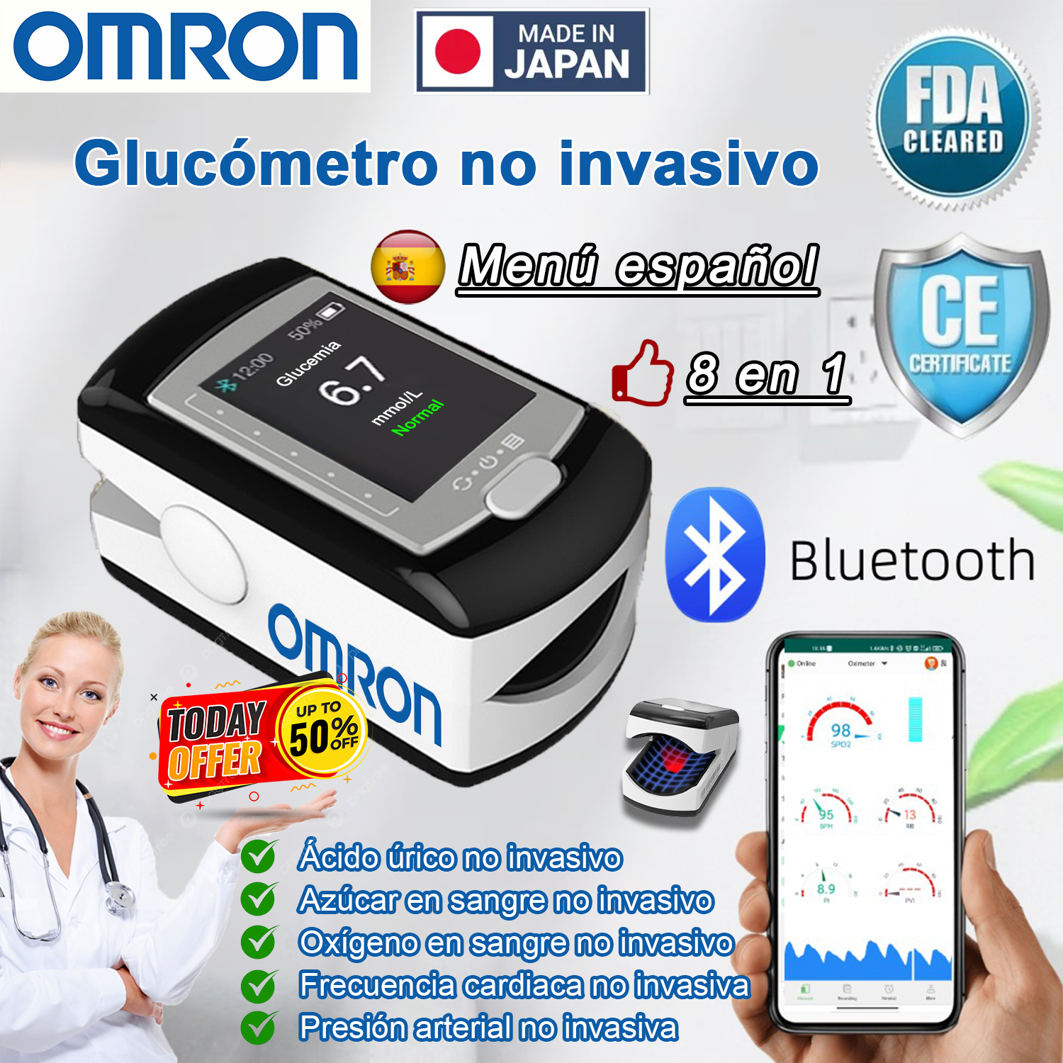 Medidor de glucosa en sangre no invasivo e indoloro Omron