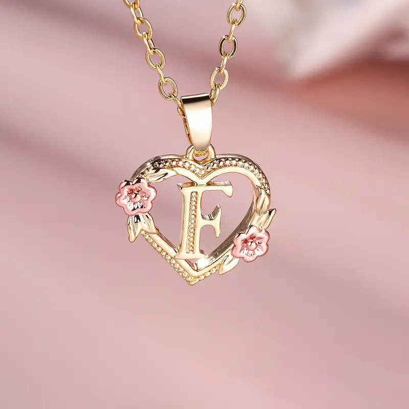 🎁A~Z Naszyjnik z literą miłosną👑Elegancki i uroczy naszyjnik z różowego złota Biżuteria na prezent na Walentynki