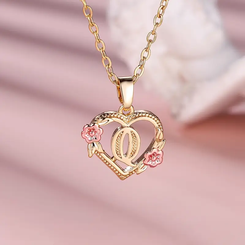 🎁A~Z Naszyjnik z literą miłosną👑Elegancki i uroczy naszyjnik z różowego złota Biżuteria na prezent na Walentynki