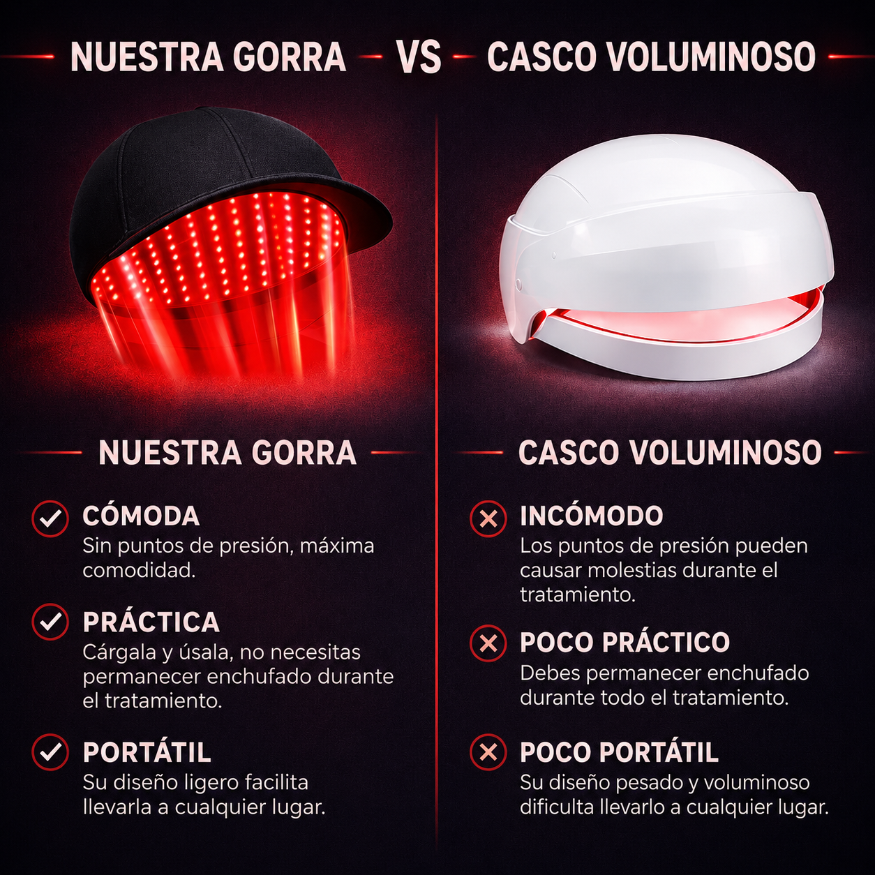 Gorro para el crecimiento del cabello con terapia de luz roja