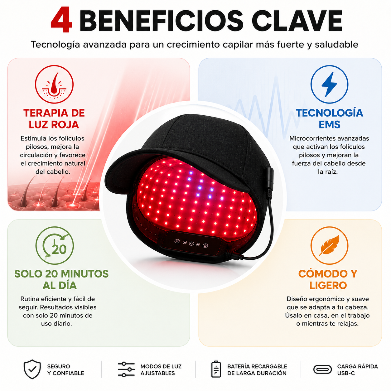 Gorro láser portátil para el crecimiento del cabello