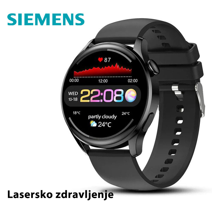 Siemensova neinvazivna laserska terapevtska ura v realnem času spremlja srčni utrip, krvni tlak in raven sladkorja v krvi.