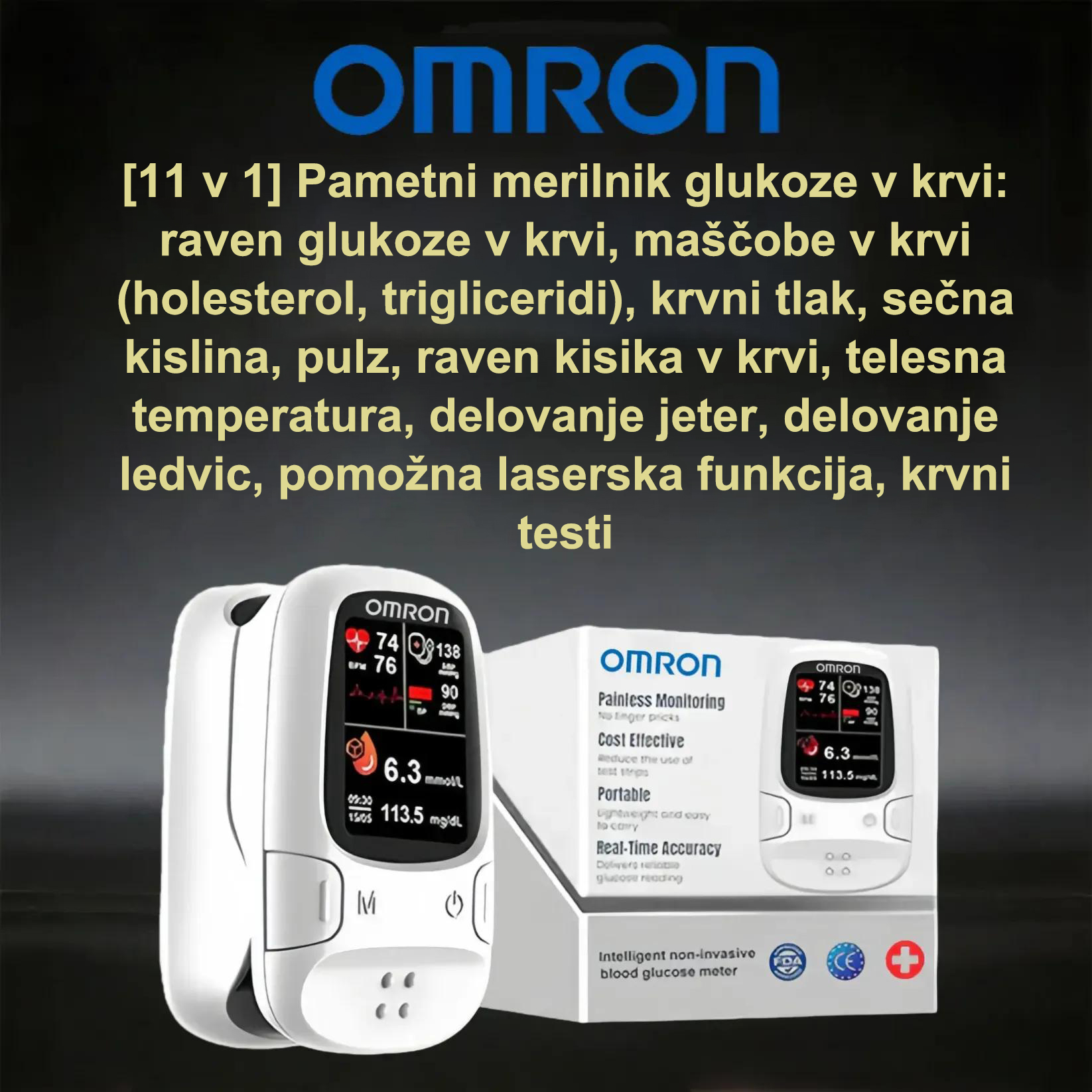 🔥 Black Friday promocija! ✅ Omron™ ponosno predstavlja novo predstavljeni neinvazivni pametni glukometer 🔥 Izdelano v ZDA 🔥