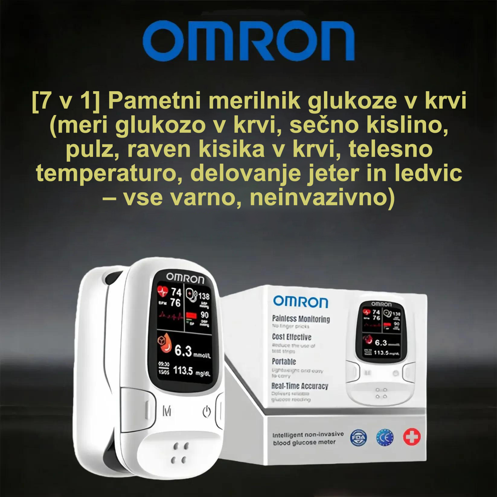 🔥 Black Friday promocija! ✅ Omron™ ponosno predstavlja novo predstavljeni neinvazivni pametni glukometer 🔥 Izdelano v ZDA 🔥