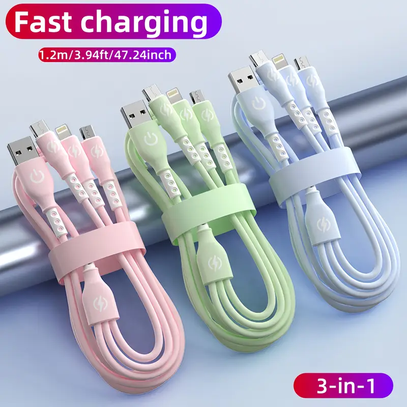 1個/3個セット 66W 3-in-1高速充電USB充電ケーブル、超高速データ同期コード、3、28.65メートル柔軟耐久性ケーブル、≤36V動作電圧、50-80W出力