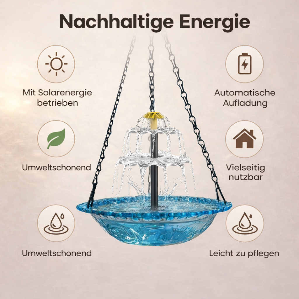 Solarbetriebener Kaskaden-Brunnen für Vogelbad und Garten