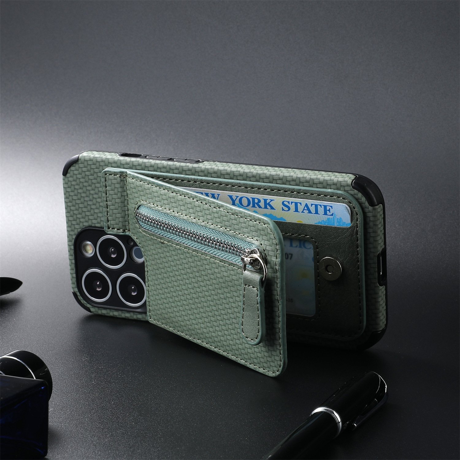 Brieftaschenhülle mit magnetischem Reißverschluss und Kreditkartenhalter