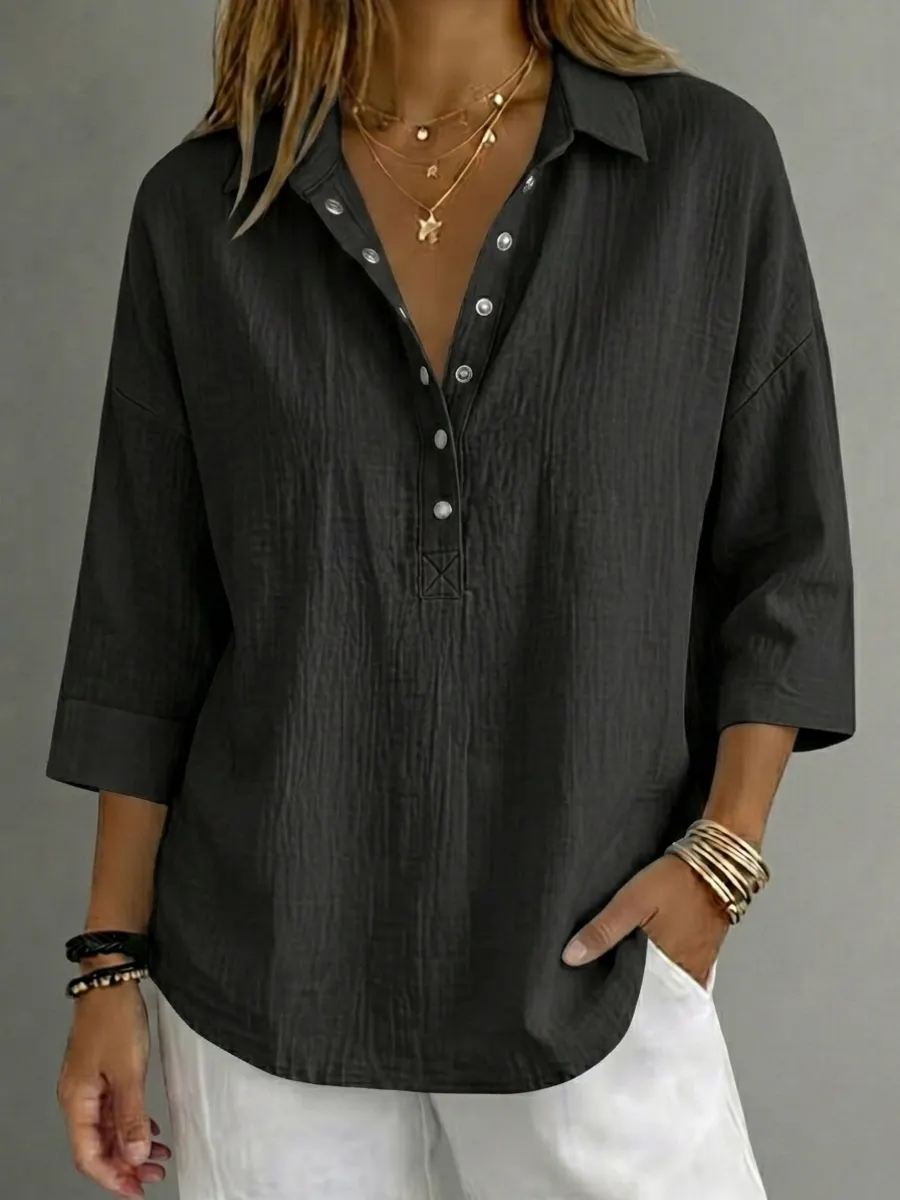 New Arrival! Women's Casual Linen Blend Henley 3/4 Sleeve Shirt