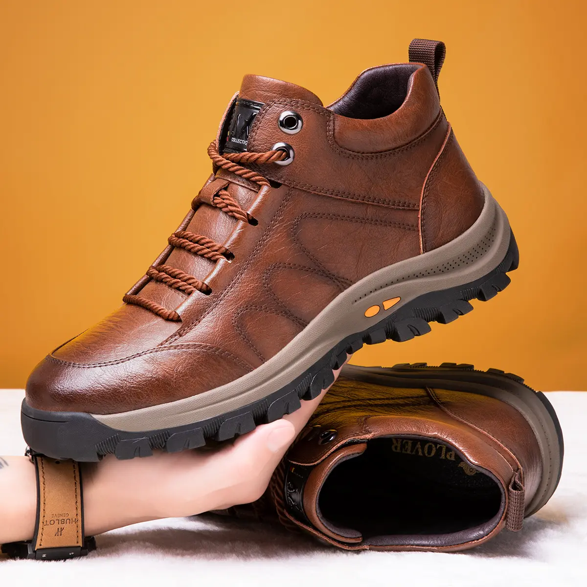 Herren Leder‑Freizeitschuhe mit Fußgewölbestütze rutschfest & atmungsaktiv