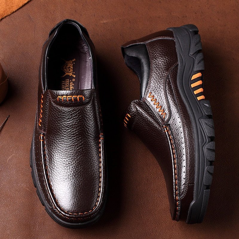 Heiperlye™ Schwarze Echtleder‑Slipper für Herren für Business‑Anlässe 