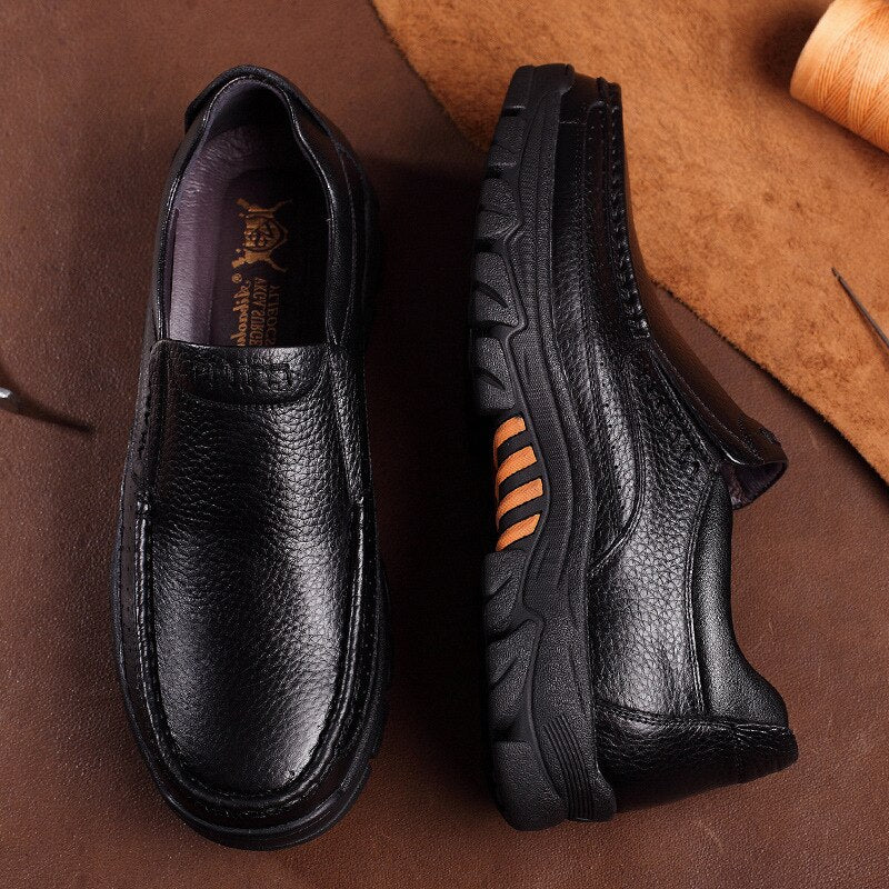 Heiperlye™ Schwarze Echtleder‑Slipper für Herren für Business‑Anlässe 