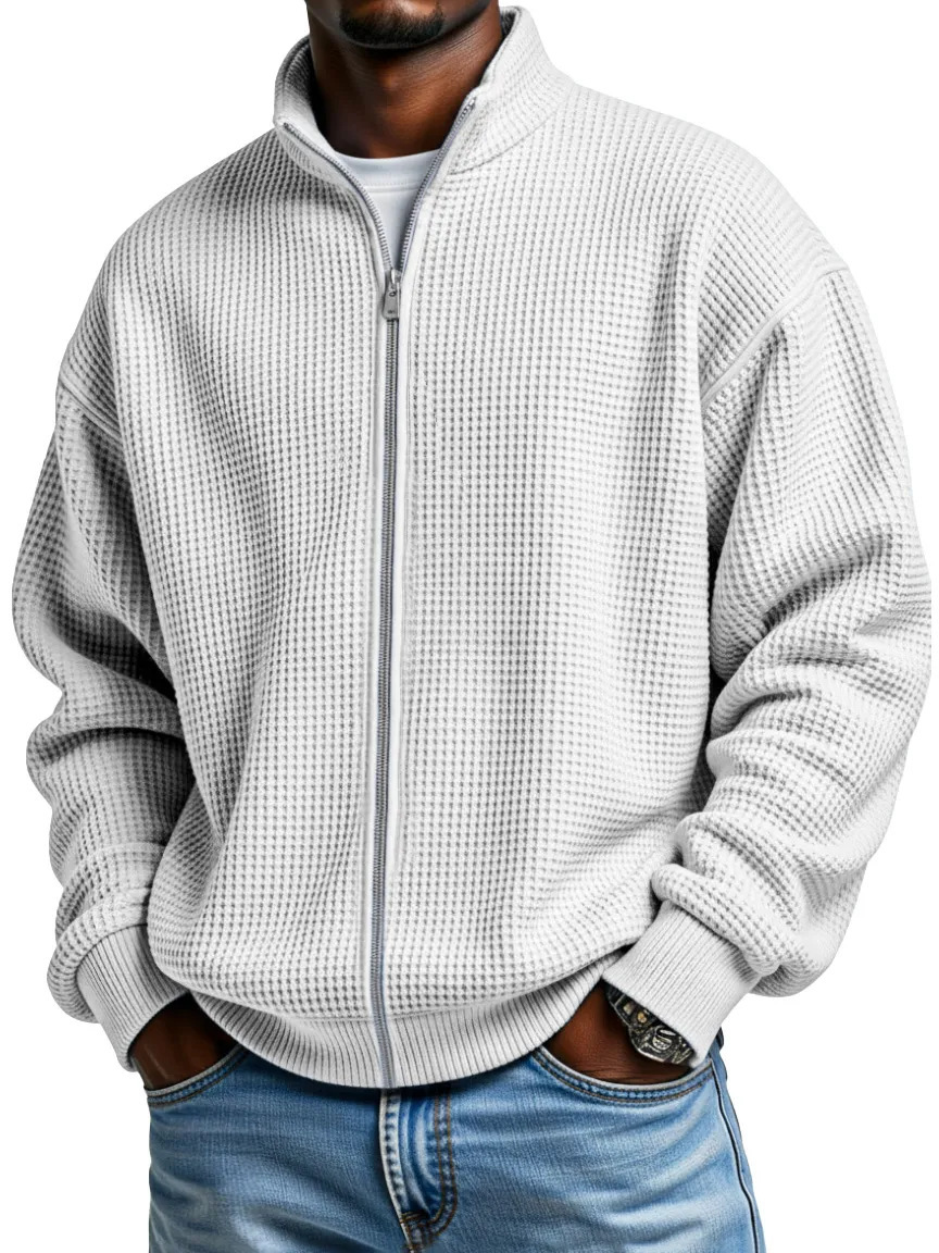 Herren-Waffelstrickjacke mit Reißverschluss