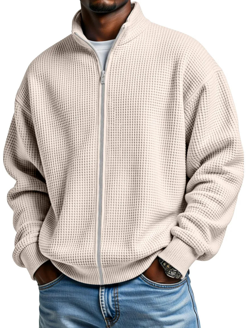 Herren-Waffelstrickjacke mit Reißverschluss