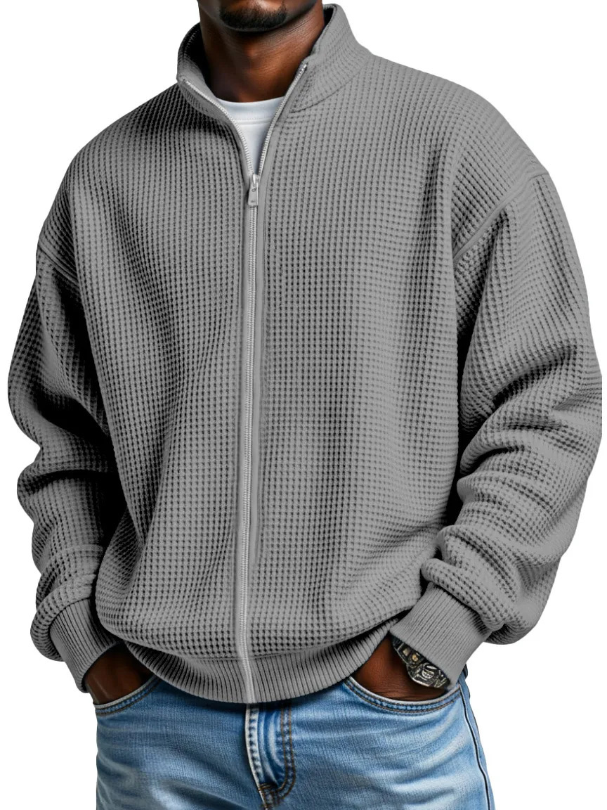 Herren-Waffelstrickjacke mit Reißverschluss